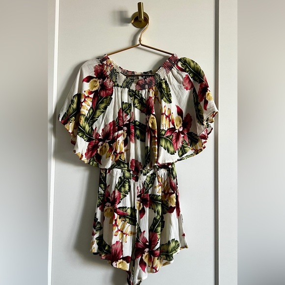 EUC Show Me Your Mumu Rosarita Romper XS Aloha Bloom Tropical Off Shoulder Boho - Picture 7 of 16